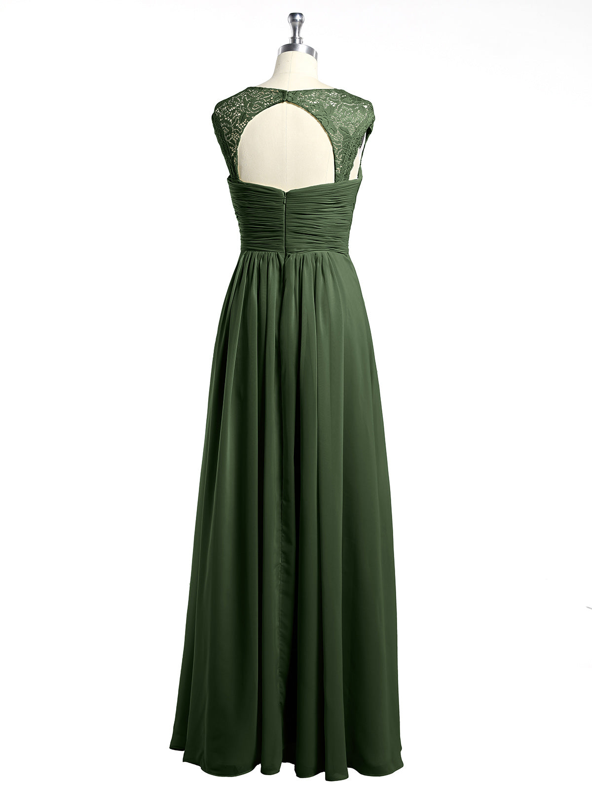 Vestidos de chiffon con escote en corazón y mangas cap de encaje Verde Oliva