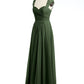 Vestidos de chiffon con escote en corazón y mangas cap de encaje Verde Oliva