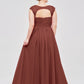 Vestidos de chiffon con escote en corazón y mangas cap de encaje Terracota Tallas Grandes