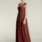 Vestidos de chiffon con escote en corazón y mangas cap de encaje Terracota