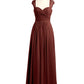 Vestidos de chiffon con escote en corazón y mangas cap de encaje Terracota Tallas Grandes