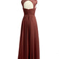 Vestidos de chiffon con escote en corazón y mangas cap de encaje Terracota