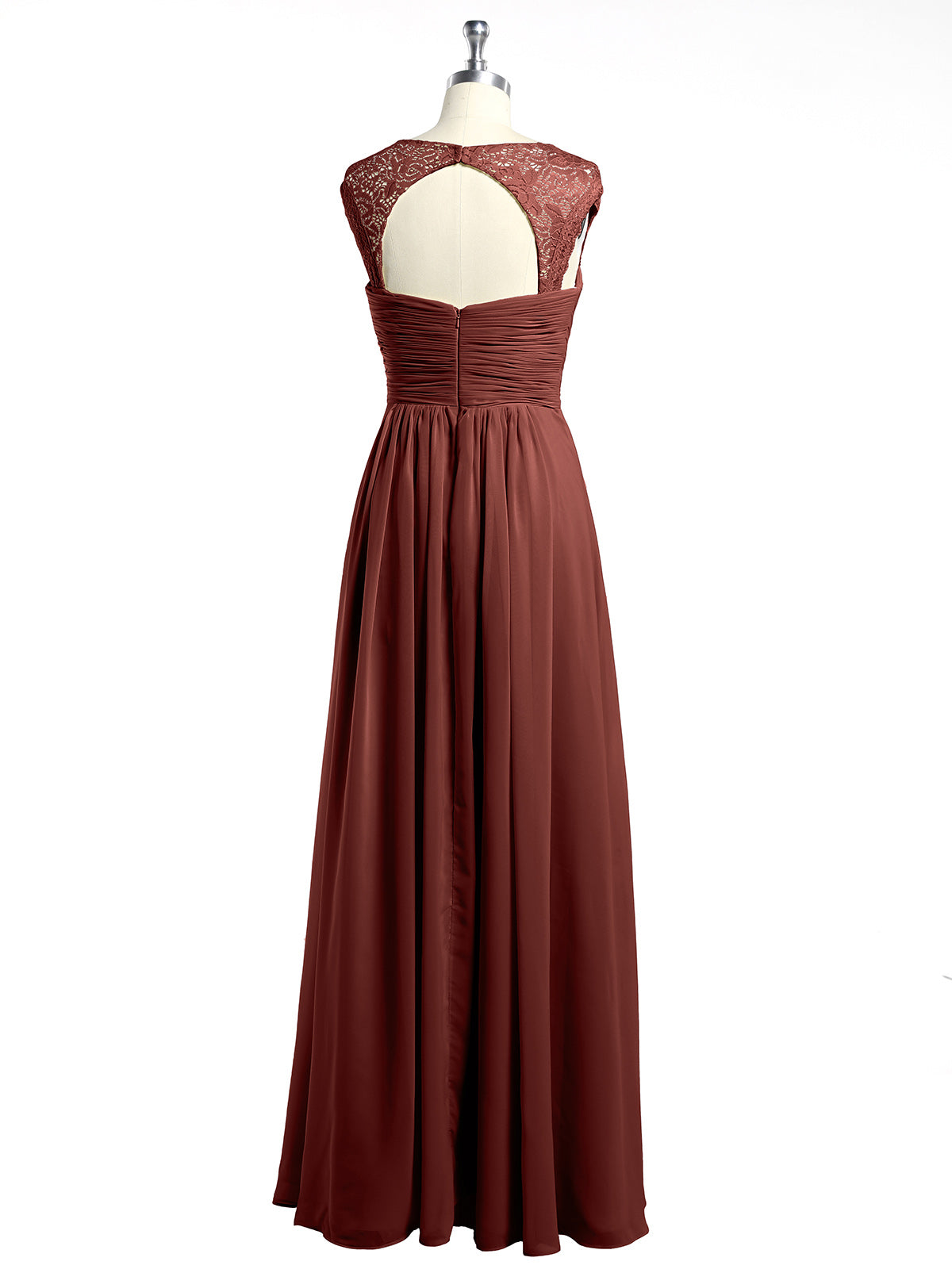 Vestidos de chiffon con escote en corazón y mangas cap de encaje Terracota Tallas Grandes