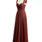 Vestidos de chiffon con escote en corazón y mangas cap de encaje Terracota Tallas Grandes