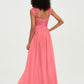 Vestidos de chiffon con escote en corazón y mangas cap de encaje Sandía