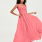 Vestidos de chiffon con escote en corazón y mangas cap de encaje Sandía