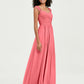 Vestidos de chiffon con escote en corazón y mangas cap de encaje Sandía