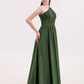 Hermosa Un Hombro Gasa Largo Vestido De Dama De Honor Verde Oliva Tallas Grandes
