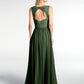 Vestido maxi de chiffon con escote en V y parte superior de encaje Verde Oliva Tallas Grandes