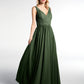 Vestido maxi de chiffon con escote en V y parte superior de encaje Verde Oliva Tallas Grandes