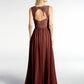 Vestido maxi de chiffon con escote en V y parte superior de encaje Terracota