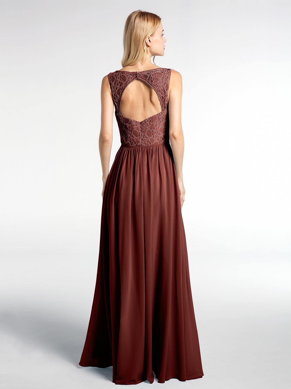 Vestido maxi de chiffon con escote en V y parte superior de encaje Terracota Tallas Grandes