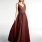 Vestido maxi de chiffon con escote en V y parte superior de encaje Terracota Tallas Grandes