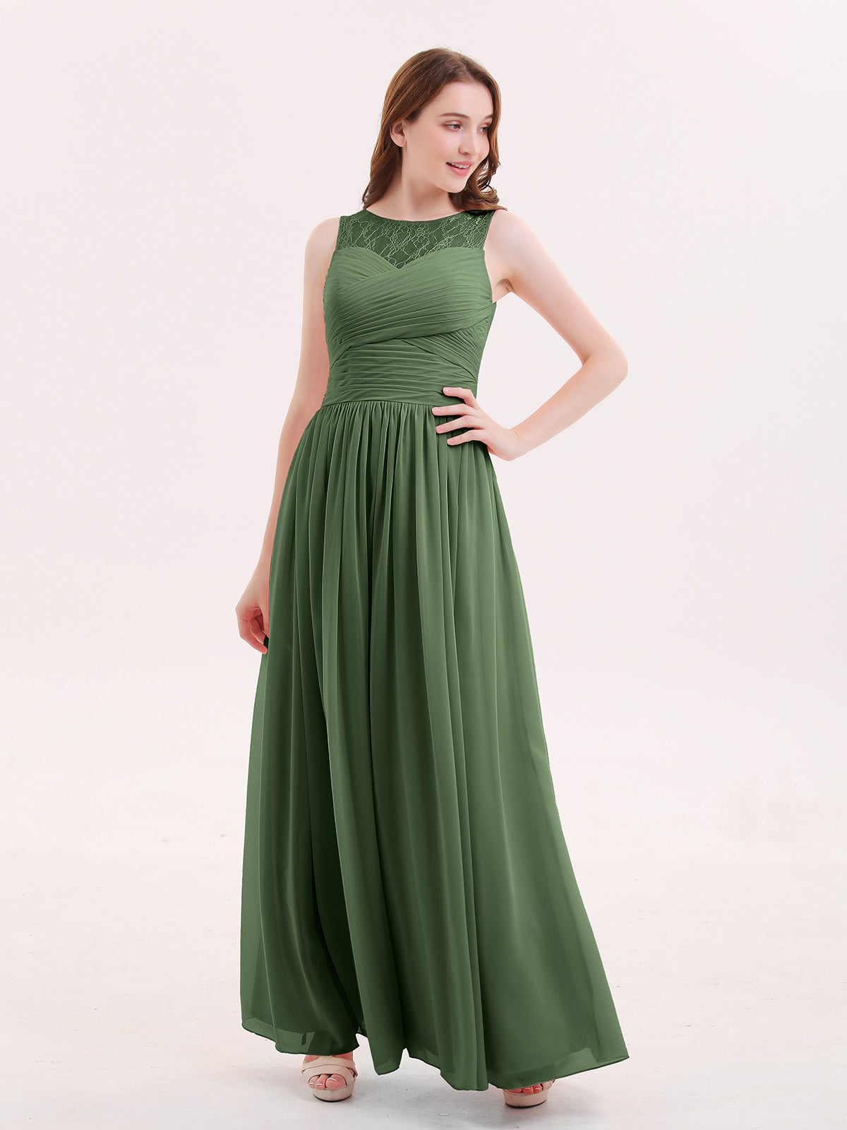 Honey Espejismo Novio Gasa Vestido De Dama De Honor Verde Oliva Tallas Grandes