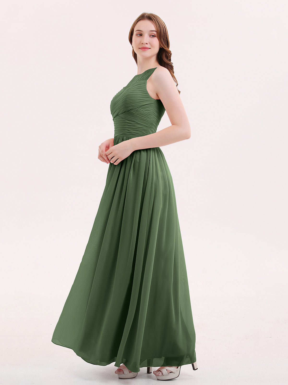 Honey Espejismo Novio Gasa Vestido De Dama De Honor Verde Oliva Tallas Grandes