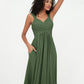 Vestidos cortos de chiffon estilo imperio con bolsillos Verde Oliva Tallas Grandes