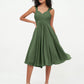 Vestidos cortos de chiffon estilo imperio con bolsillos Verde Oliva Tallas Grandes