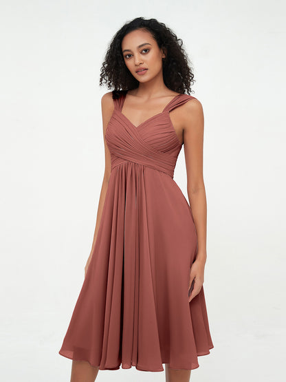 Vestidos cortos de chiffon estilo imperio con bolsillos Terracota