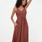 Vestidos cortos de chiffon estilo imperio con bolsillos Terracota Tallas Grandes