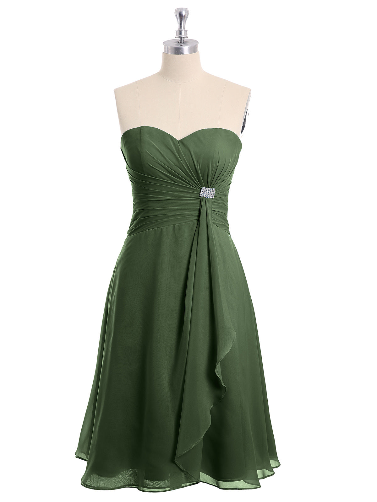 Vestido de chiffon a la altura de la rodilla con escote en corazón Verde Oliva