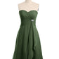 Vestido de chiffon a la altura de la rodilla con escote en corazón Verde Oliva Tallas Grandes