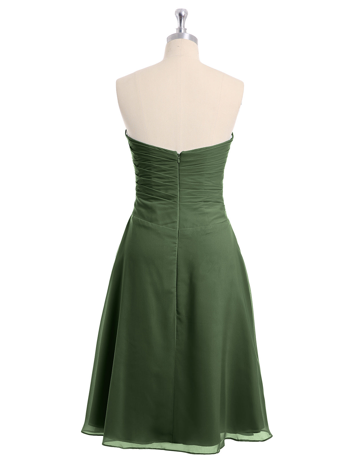 Vestido de chiffon a la altura de la rodilla con escote en corazón Verde Oliva