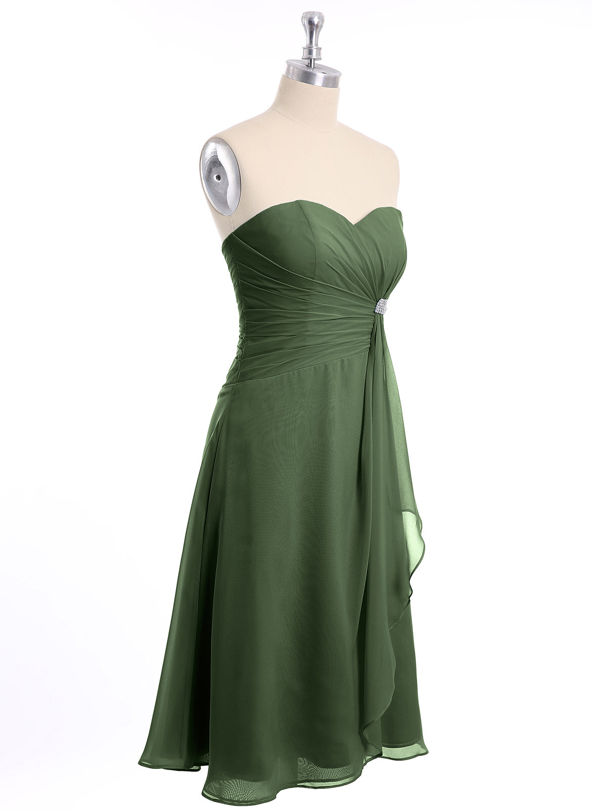 Vestido de chiffon a la altura de la rodilla con escote en corazón Verde Oliva Tallas Grandes