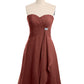 Vestido de chiffon a la altura de la rodilla con escote en corazón Terracota Tallas Grandes