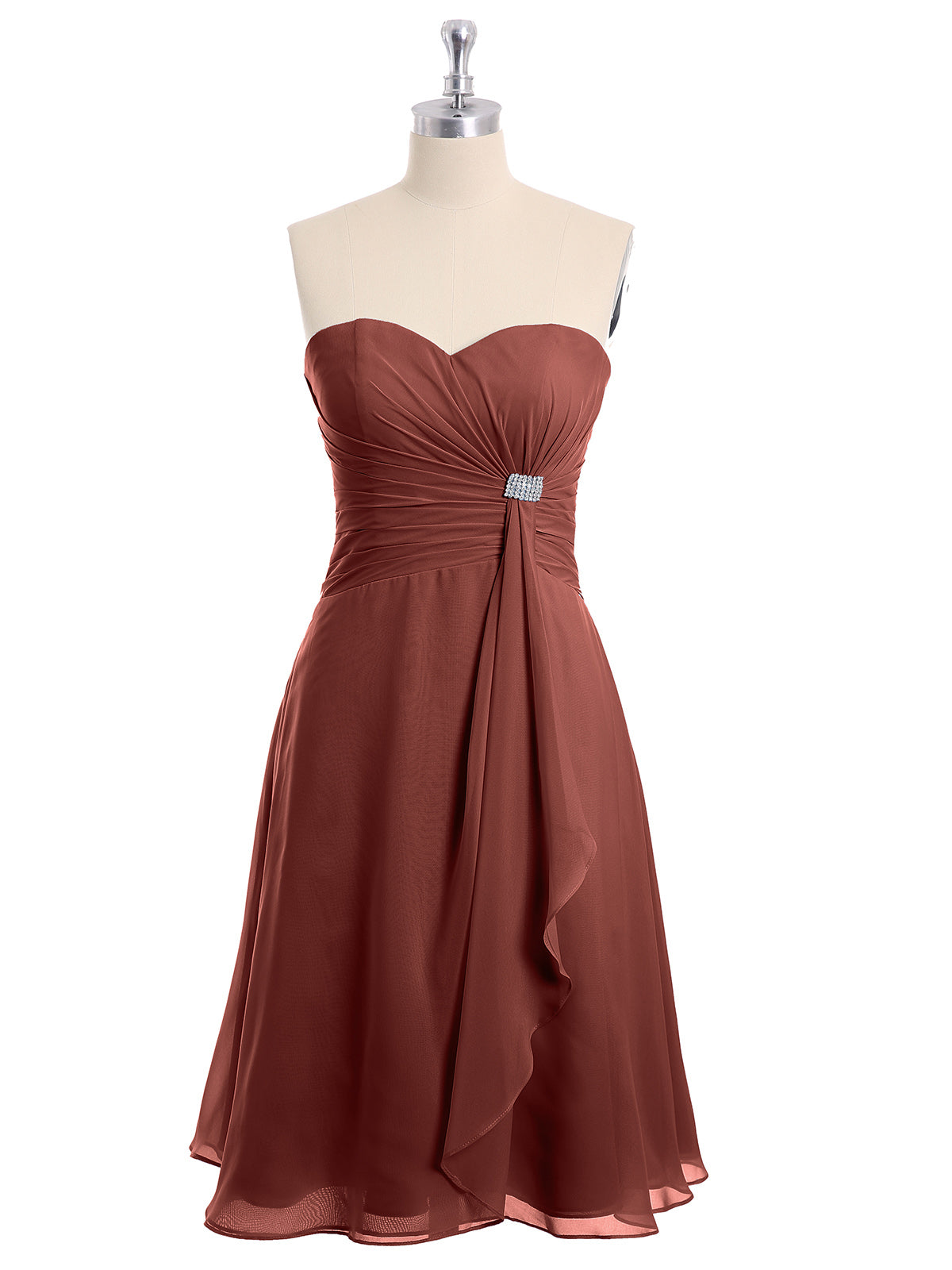 Vestido de chiffon a la altura de la rodilla con escote en corazón Terracota Tallas Grandes