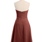 Vestido de chiffon a la altura de la rodilla con escote en corazón Terracota Tallas Grandes