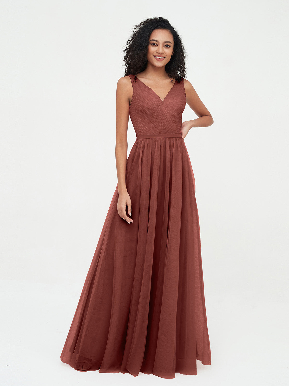 Vestidos máximos de tul estilo princesa con escote en V Terracota Tallas Grande