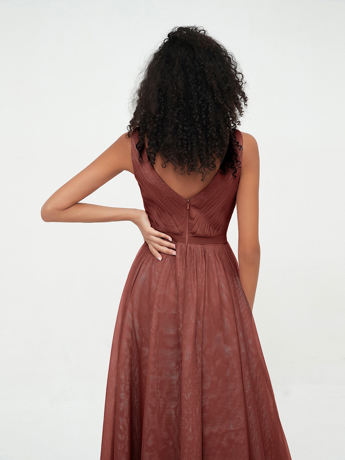 Vestidos máximos de tul estilo princesa con escote en V Terracota Tallas Grande