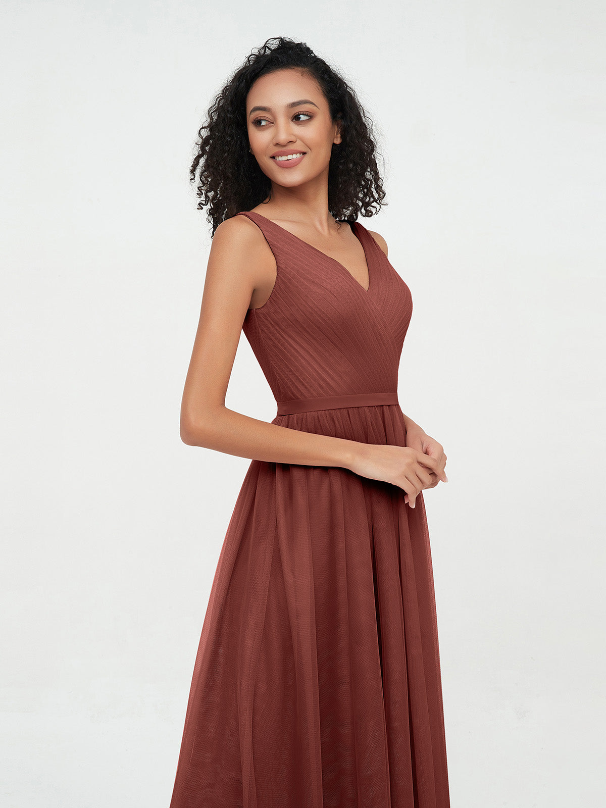 Vestidos máximos de tul estilo princesa con escote en V Terracota Tallas Grande