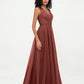 Vestidos máximos de tul estilo princesa con escote en V Terracota Tallas Grande