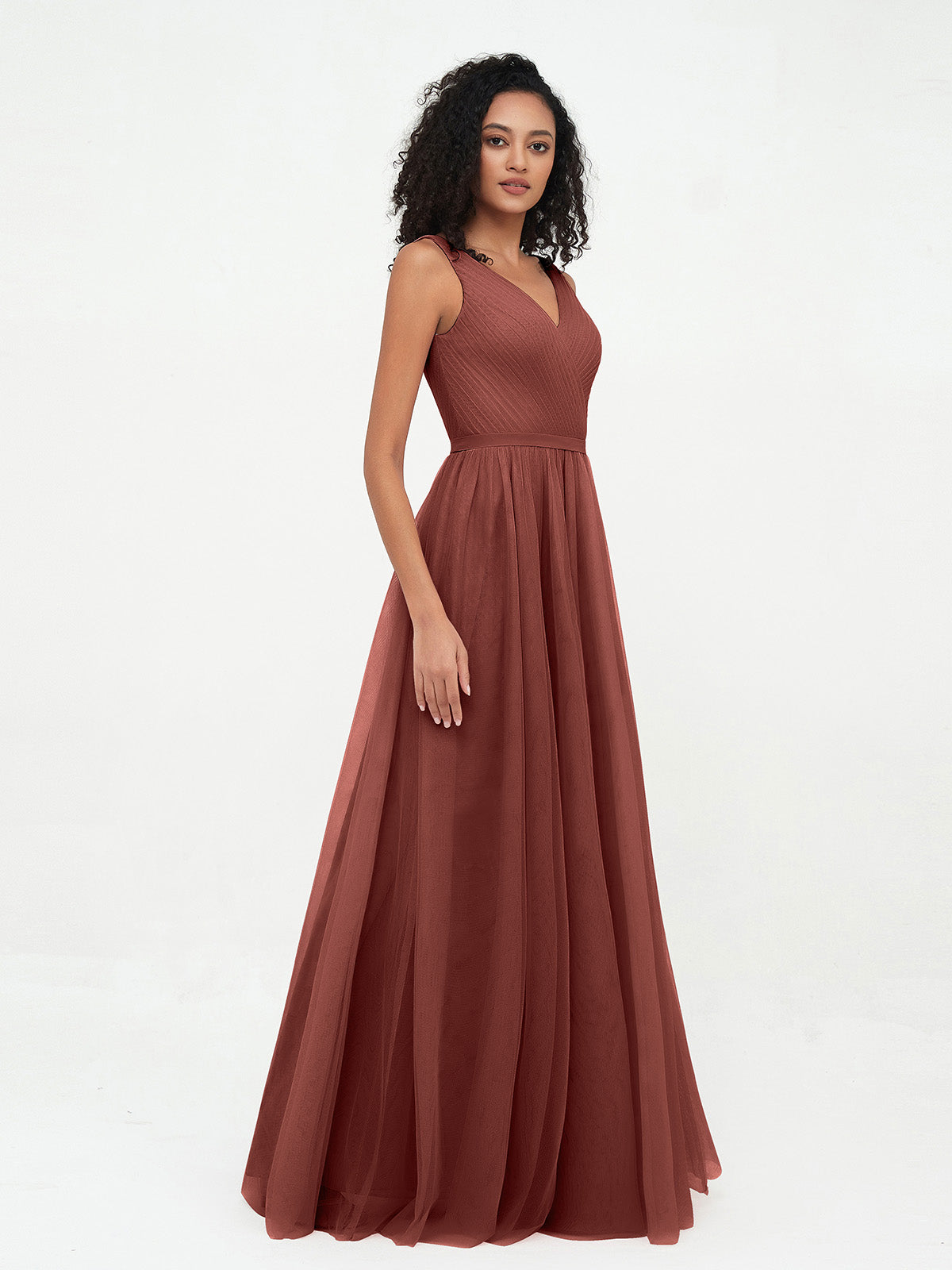 Vestidos máximos de tul estilo princesa con escote en V Terracota Tallas Grande