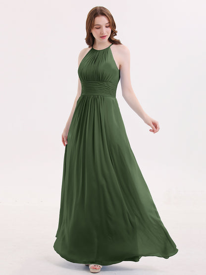 Irene Cabestro Largo Gasa Vestido Con Cintura Plisada Verde Oliva Tallas Grandes