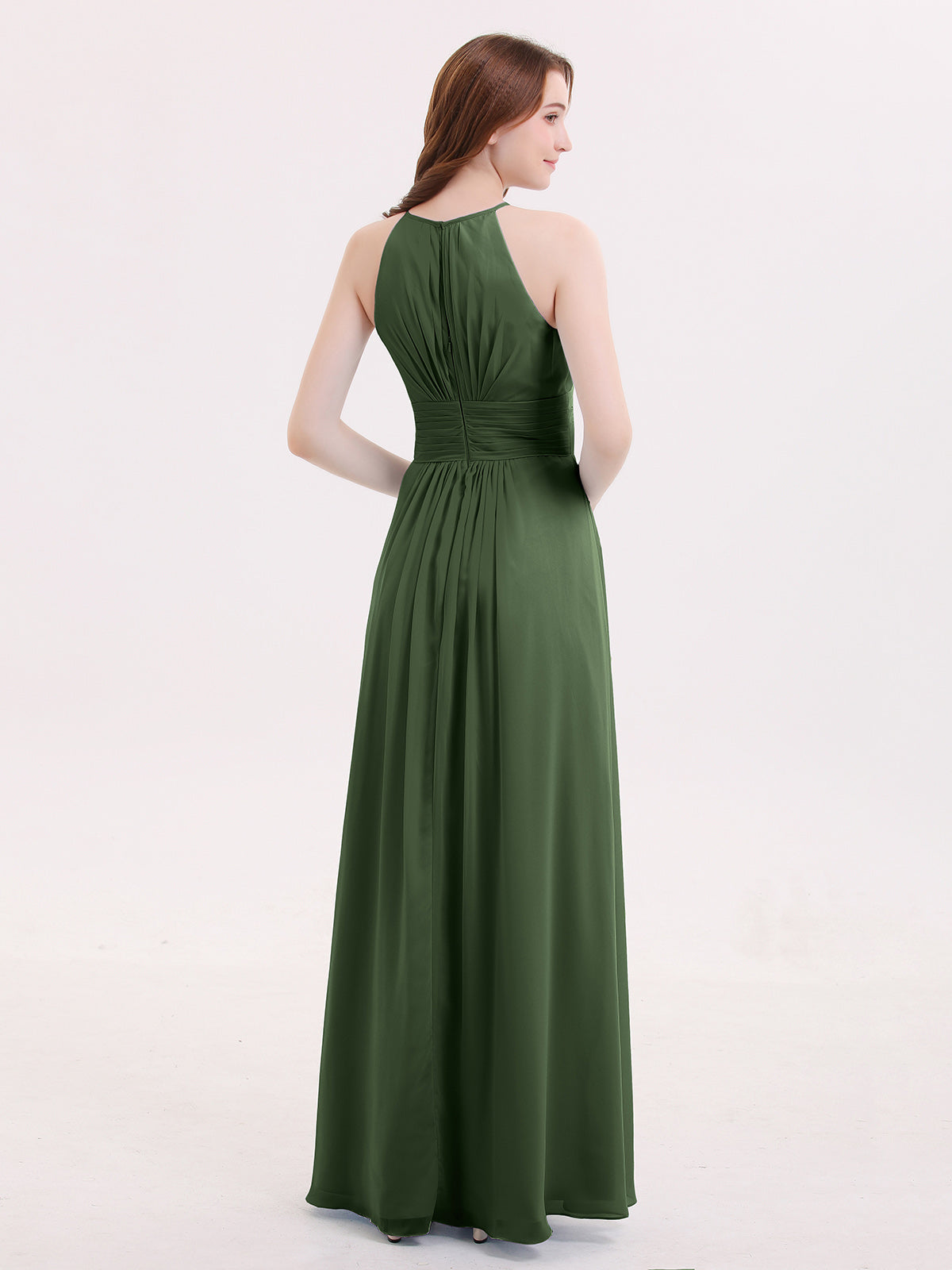 Irene Cabestro Largo Gasa Vestido Con Cintura Plisada Verde Oliva