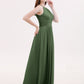 Irene Cabestro Largo Gasa Vestido Con Cintura Plisada Verde Oliva