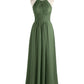 Irene Cabestro Largo Gasa Vestido Con Cintura Plisada Verde Oliva