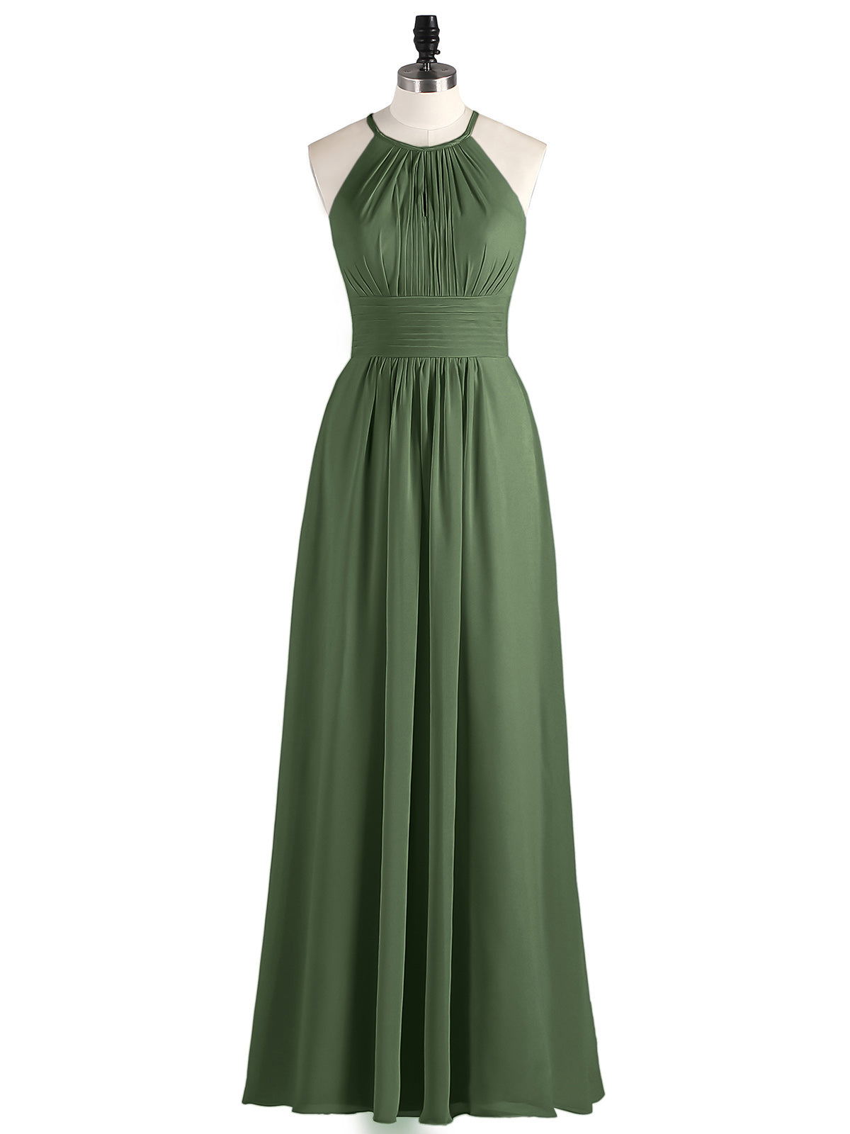 Irene Cabestro Largo Gasa Vestido Con Cintura Plisada Verde Oliva