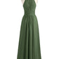 Irene Cabestro Largo Gasa Vestido Con Cintura Plisada Verde Oliva