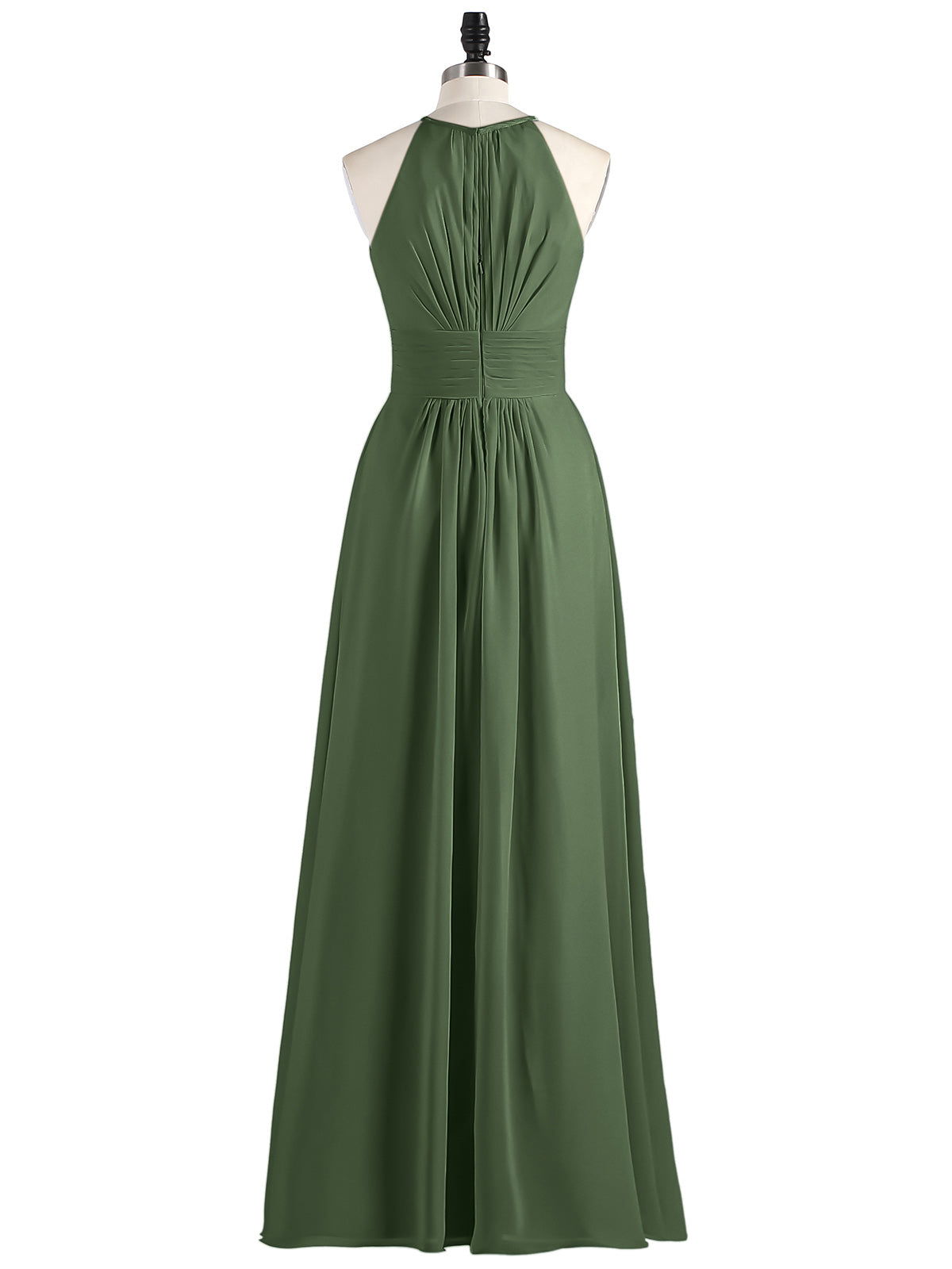 Irene Cabestro Largo Gasa Vestido Con Cintura Plisada Verde Oliva