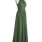 Irene Cabestro Largo Gasa Vestido Con Cintura Plisada Verde Oliva