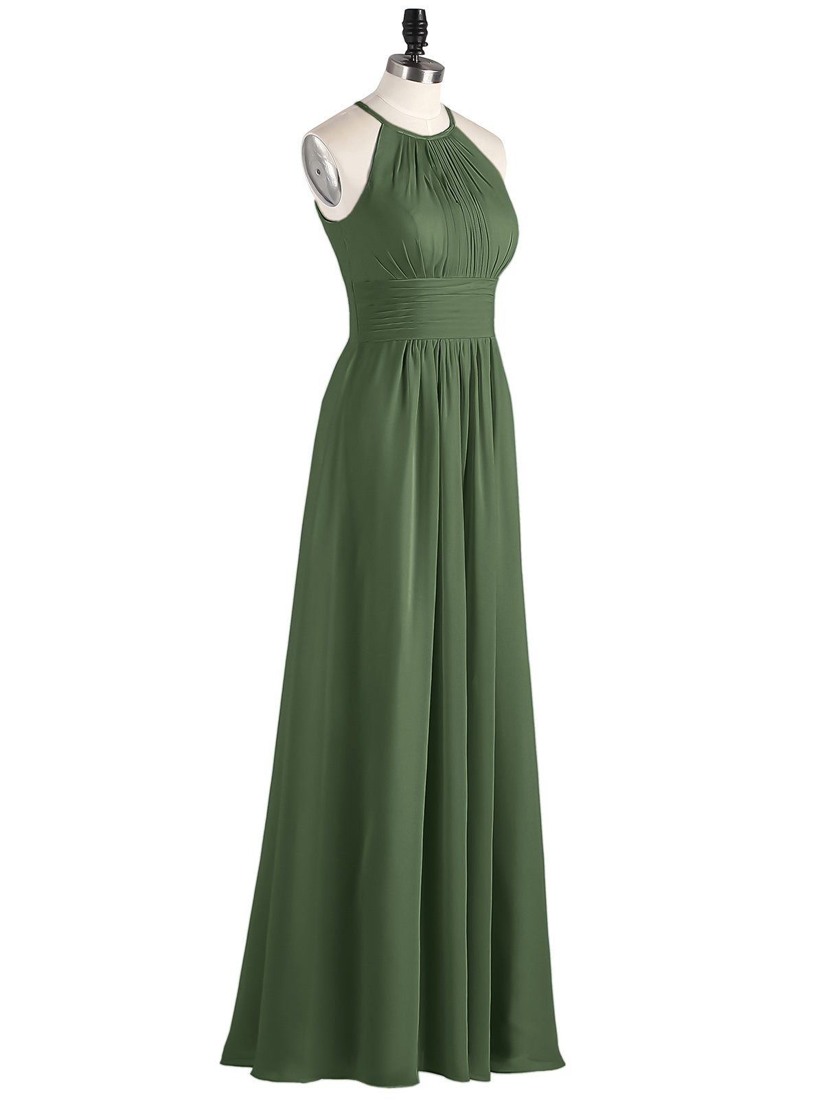 Irene Cabestro Largo Gasa Vestido Con Cintura Plisada Verde Oliva