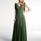 Vestido maxi de chiffon con tirantes planos y lazo con abertura frontal Verde oliva Tallas Grandes