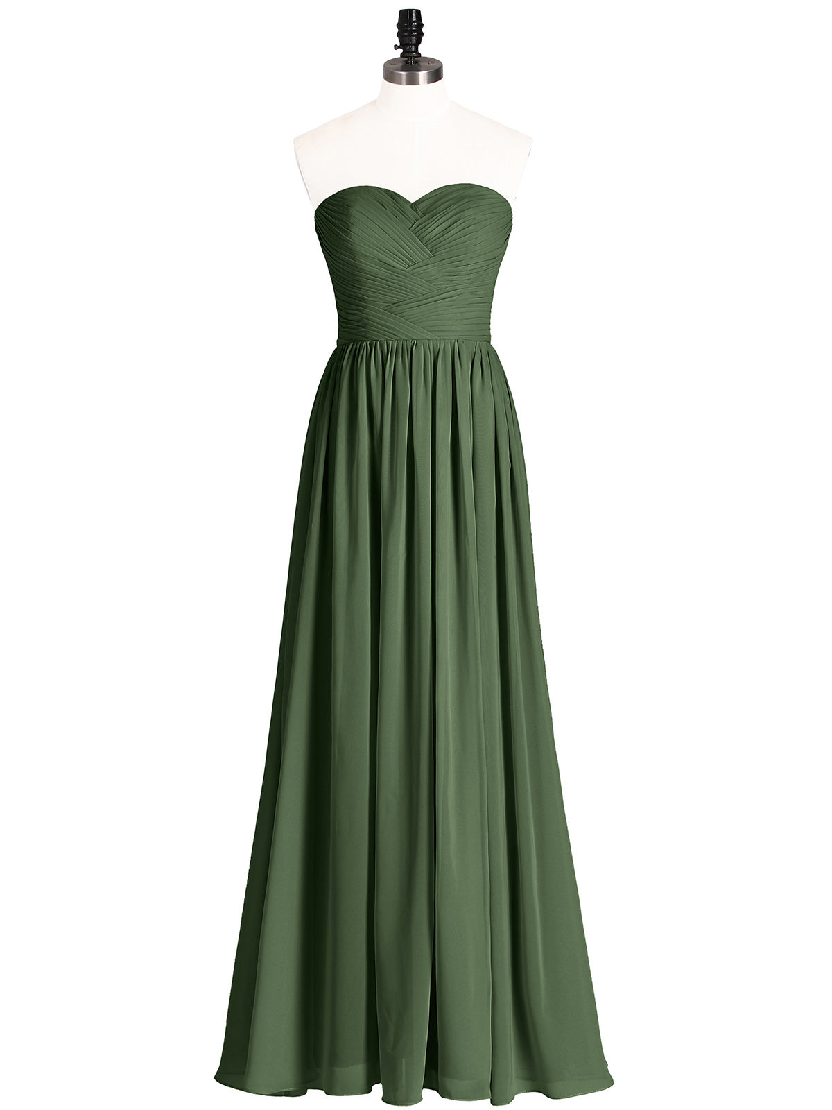 Isabel Sin Tirante Cruzado Y Plizado Corte De Dama De Honor Hasta El Topillo Verde oliva Tallas Grandes
