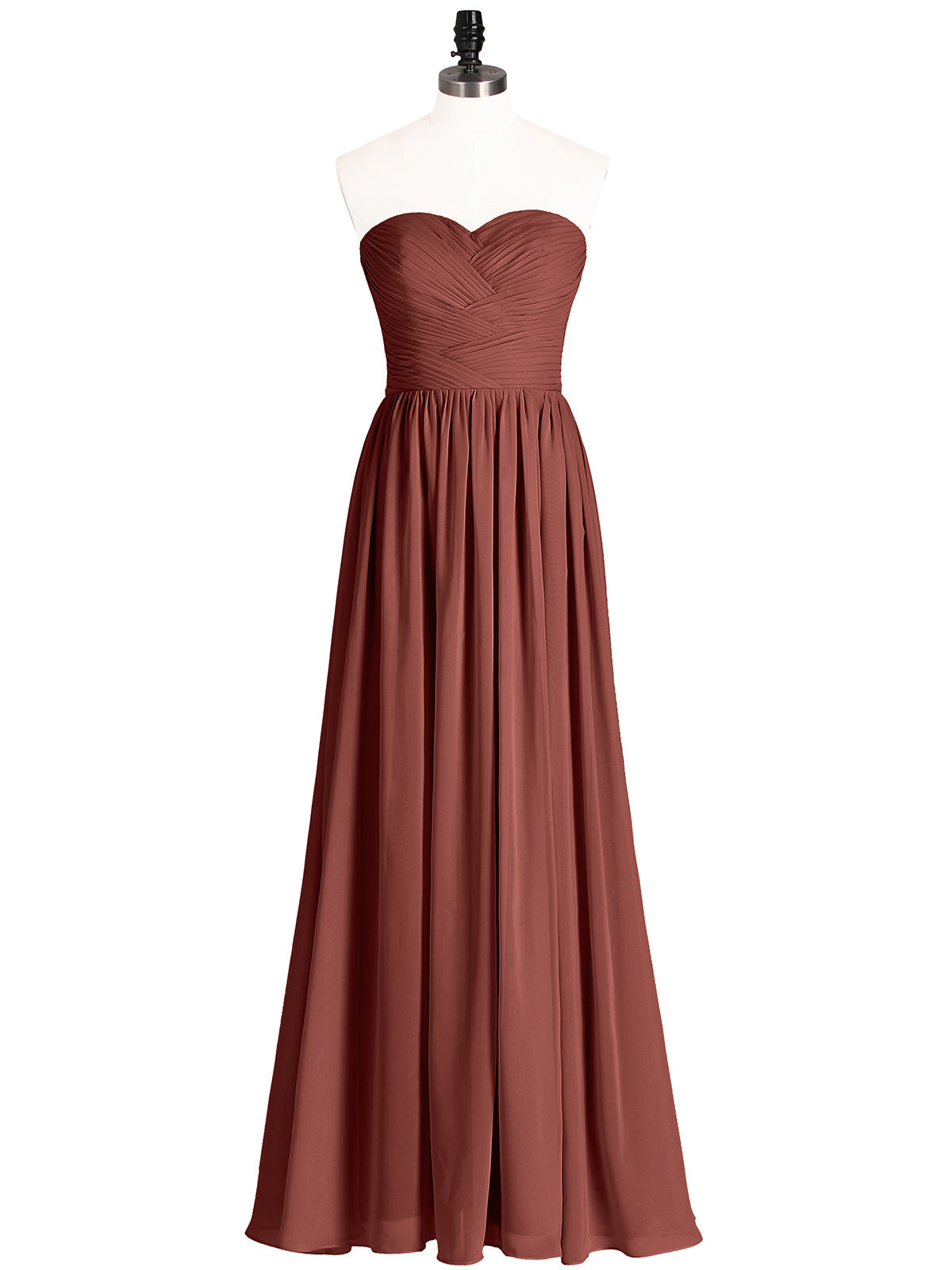 Isabel Sin Tirante Cruzado Y Plizado Corte De Dama De Honor Hasta El Topillo Terracota