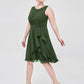 Vestido corto de chiffon con cuello tipo scoop y lazo de cinturón Verde Oliva