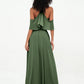Vestidos máximos de chiffon estilo halter con hombros descubiertos Verde Oliva Tallas Grandes