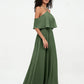 Vestidos máximos de chiffon estilo halter con hombros descubiertos Verde Oliva Tallas Grandes
